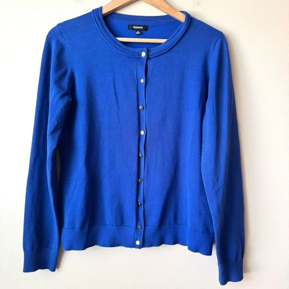 Premise Sweaters Premise Blue Cardigan Sweater Classic Knit